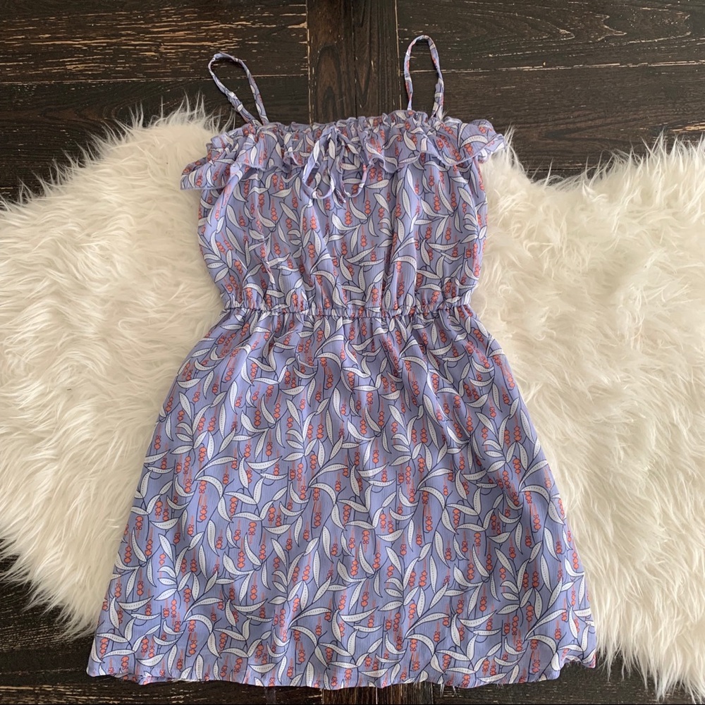 Floral summer dress. Blue flower spaghetti strap